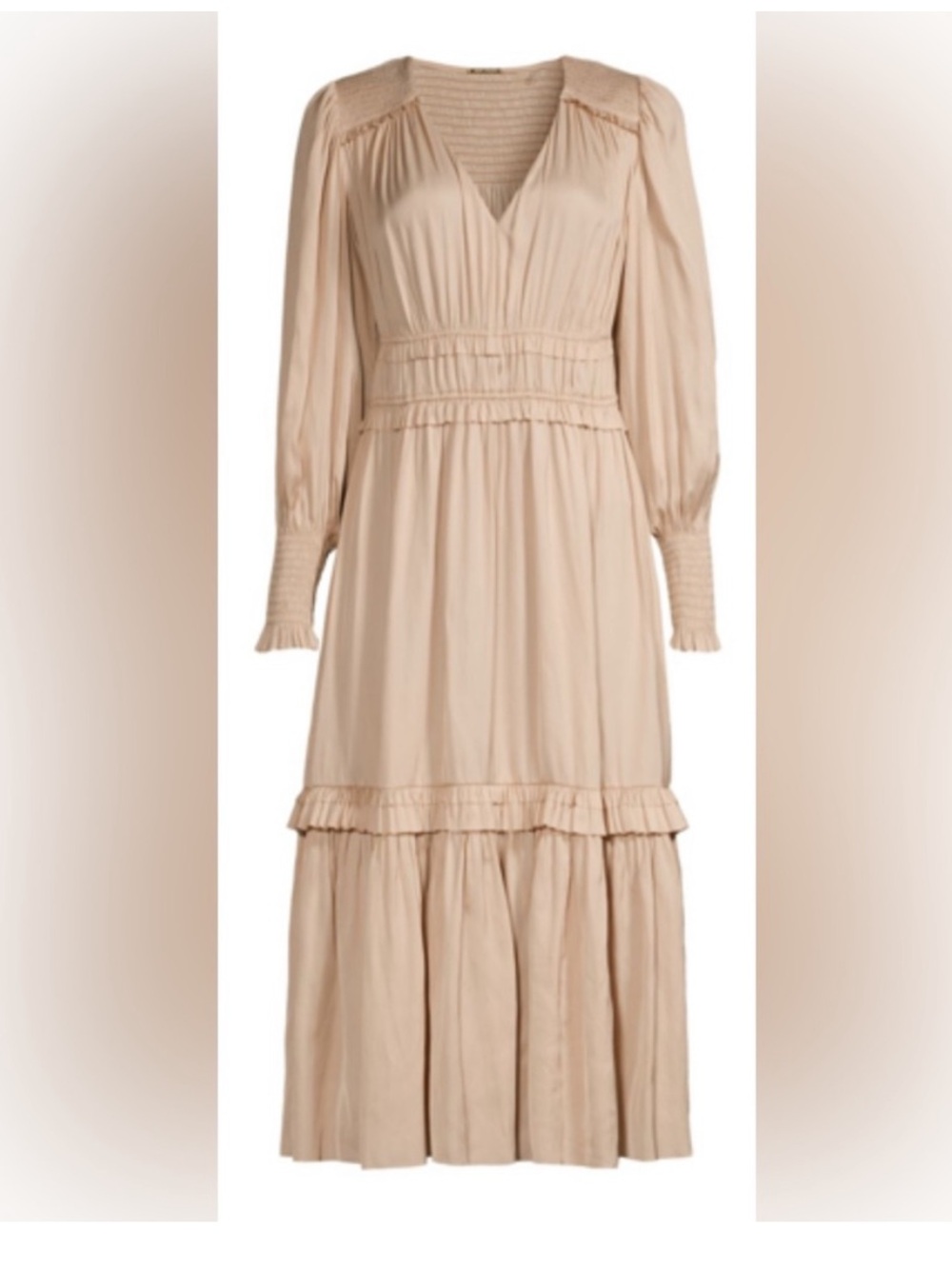 Elie Tahari V-Neck Long Sleeve Tiered Ruffle Trim Dress